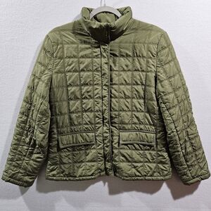Bass Puffer‎ Jacket Womens Medium Green Full Zip Quilted Outerwear Coat
